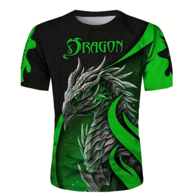 Men's 3D Printed T-Shirt Vintage Dragon Pattern Print Short Sleeve O-Neck Pullover Casual Top