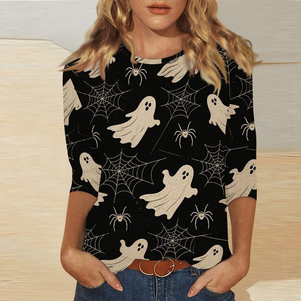 Women's Fashion Casual Round Neck Printed 3/4 T-shirt Top