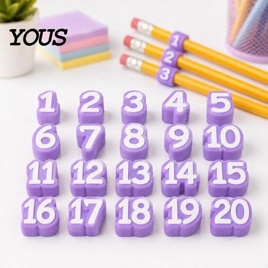 Teacher Classroom Organization Supplies 20 Pcs 1-20 Numbered Pencil Toppers, Reusable Labels Toppers Set for Teachers, Tracking Markers