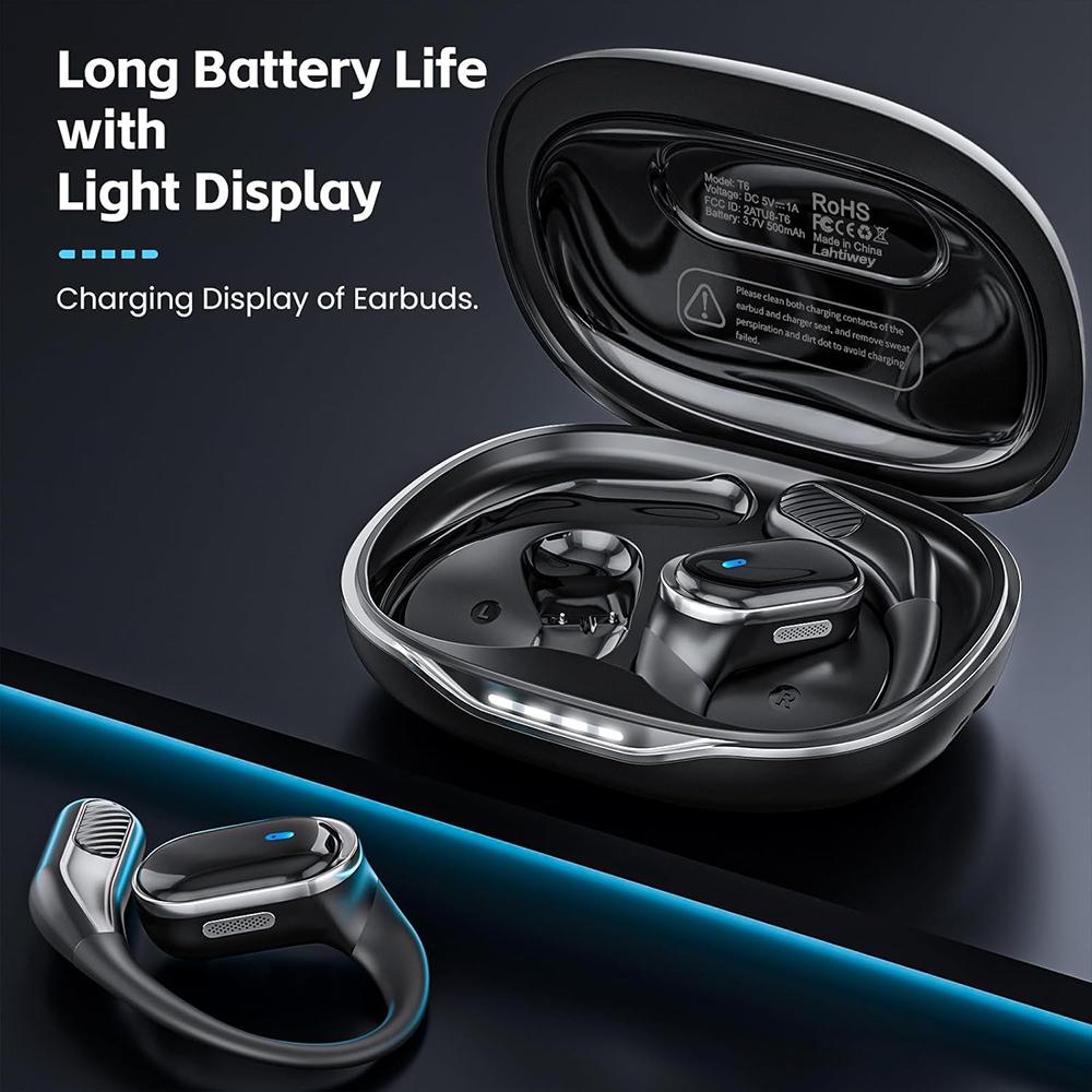 Bluetooth 5.4 Wireless Headphones Open Ear Earbuds with HD Mic, 60h Playtime Ultralight Comfort Open Ear Headphones with Earhook