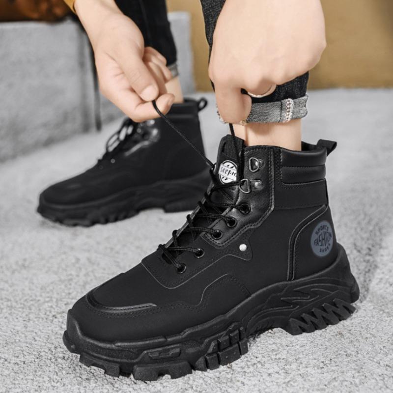 Fashion Mens High Top Leather Boots Trend Outdoor Comfort Ankle Boot for Men Lace-Up Boot Retro British Style Tooling Boots Botas Hombre