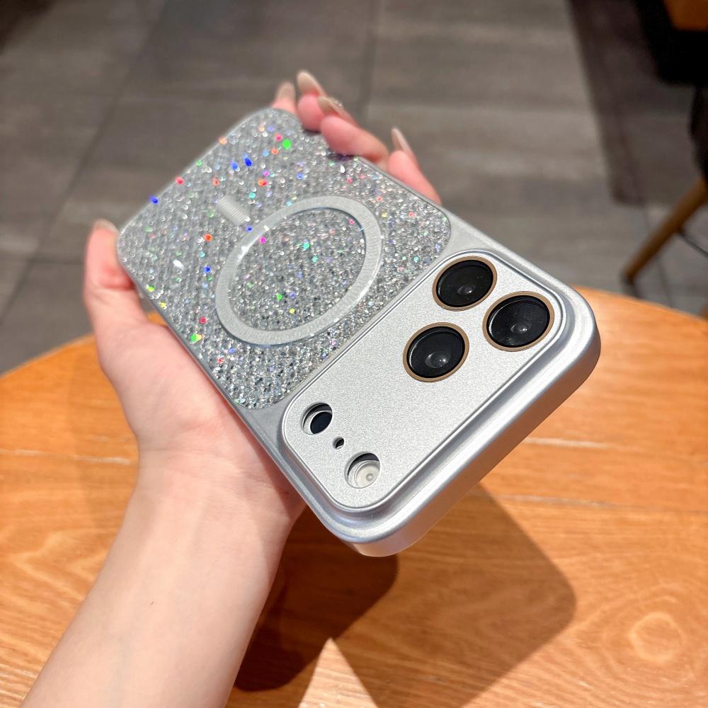 Fashion Frosted Glitter Sequin For Magsafe Phone Case For iPhone 17 16 15 14 Pro Max Bumper Crystal Camera Lens Magnetic Cover
