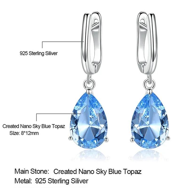 925 Sterling Silver Topaz Drop Earrings for Women High Quality Gemstone Simple Blue Emerald Wedding Party Fashion Jewelry Gift
