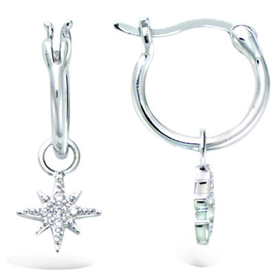 [R1722] - Silberne Creolen 'Ein Stern ist geboren' silbrig-weiß (Rhodium) - 12mm-7x7mm