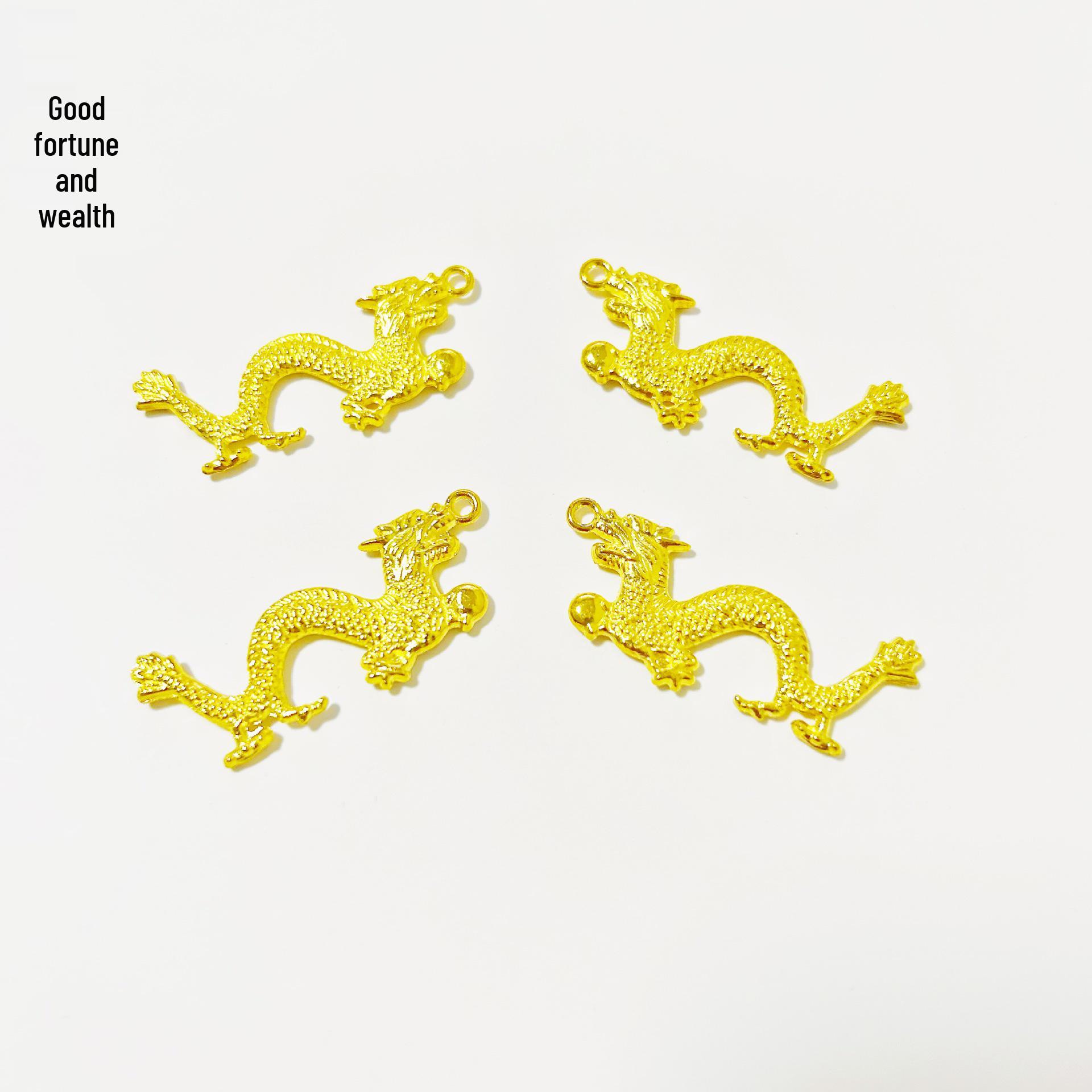 Imitation Yellow/Gold Dragon Pendant Necklace - Electroplated Silver Flying Dragon Key Charm DIY Jewelry Accessory 3.8 cm