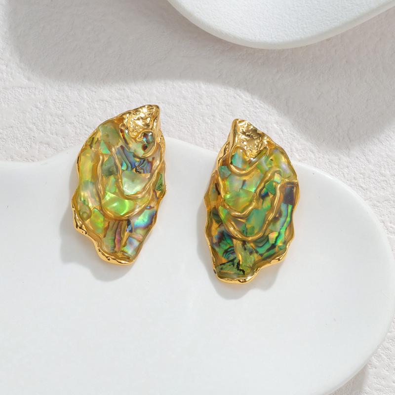 Geometric Irregular Abalone Shell Earrings: Retro & Fashionable New Chinese Design