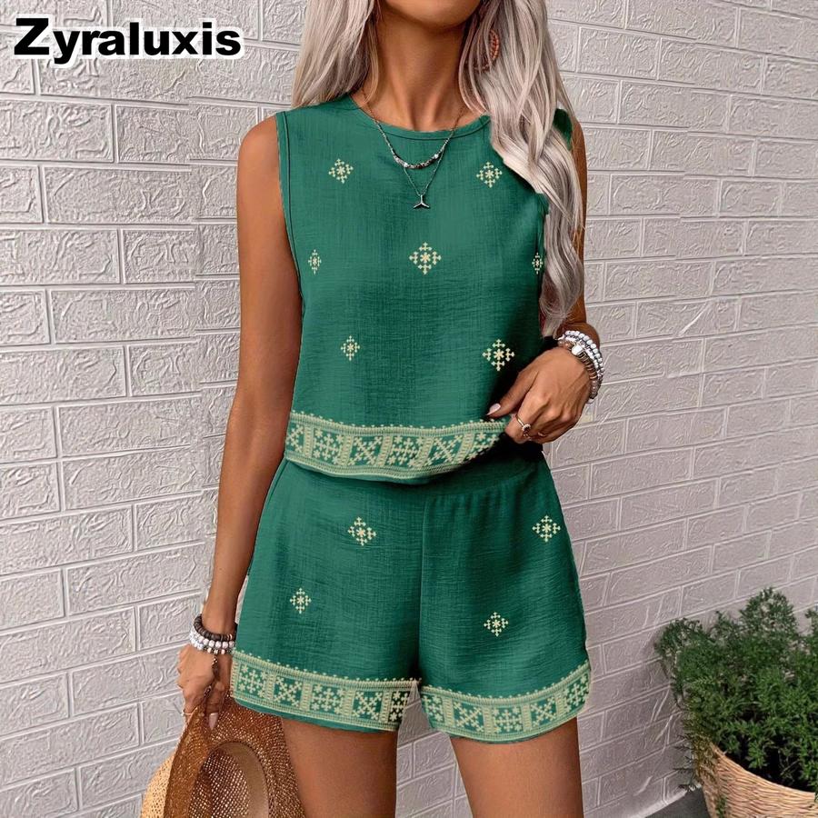 Vintage Floral Print Women's Fashion Set