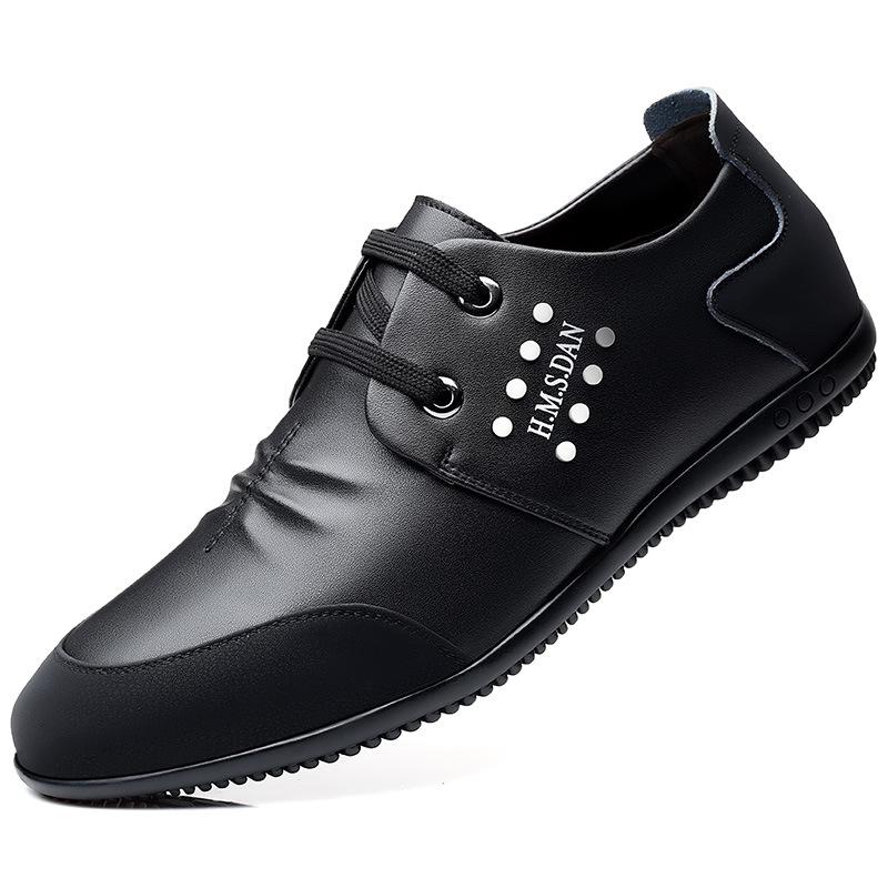 

Spring new men s shoes Korean version of little white shoes youth casual lace-up Doudou shoes breathable inner height increase leather shoes men s g 38