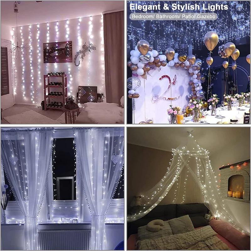 LED Lichtervorhang USB Fernbedienung 8 Modi Lichterkette Weihnachten Hochzeit für Schlafzimmer Hochzeitsfeier Weihnachtsdekoration