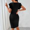 Women Evening Party Mesh O Neck Solid Color  Package Hip Elegant One Piece Dress