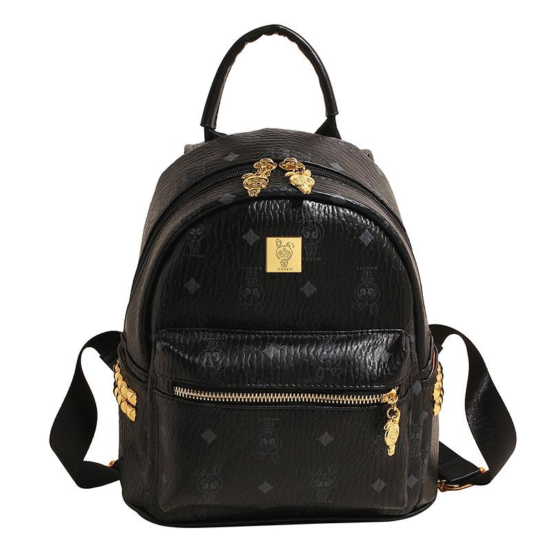 Premium Printing Trend Travel Portable Small Schoolbag Temperament Light Luxury Fashionable Rivet Pu Backpack