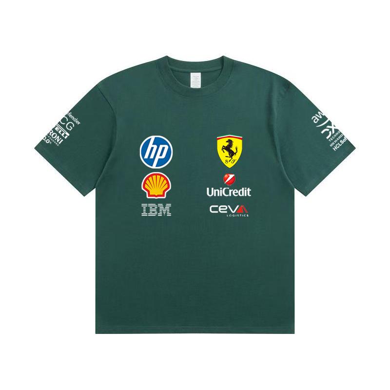 Camiseta Oversized de Casal Ferrari F1 Racing Estampa Clássica de Logo de Patrocinador Manga Curta Casual de Motorsport Streetwear
