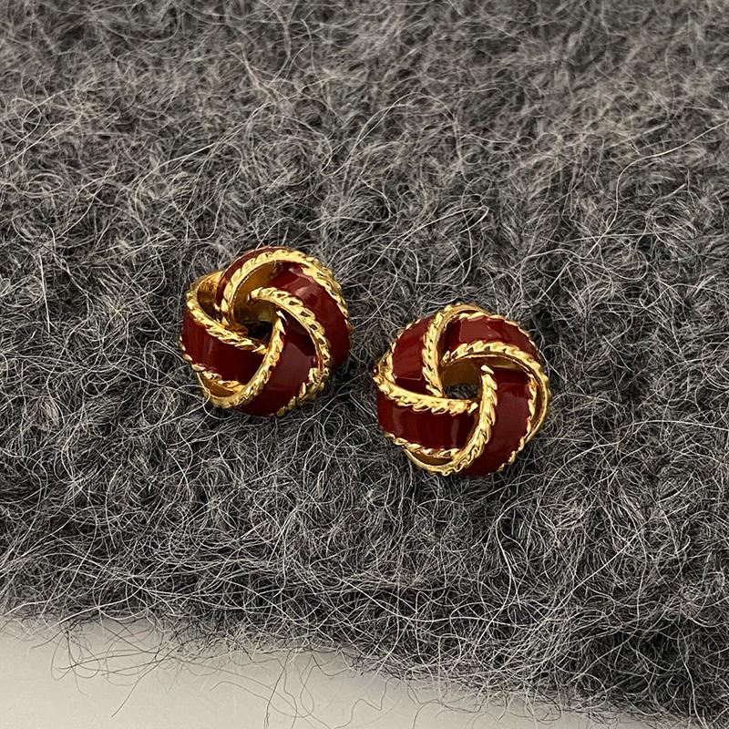 PONYKISS Sterling Silver Red Enamel Geometric Stud Earrings for Women Vintage Fine Minimalist Light Luxury Accessory