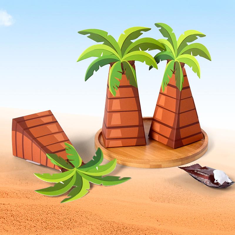 10Pcs Paper Carton Wedding Palm Tree Folding Locket Eco-Friendly Candy Wrapping Box Party Paper Box Marriage Coconut Tree Carton