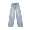 2026 Women's Rhinestone Wide-Leg Jeans: Loose, Slimming, High-End Floor-Length with Concealing Design for Spring/Autumn