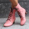Fashion Autumn New Lace Up Ladies High Heel Shoes Strange Steampunk Boot Victorian Ankle Boots Women Pointed Toe Thick Soled Short Boots