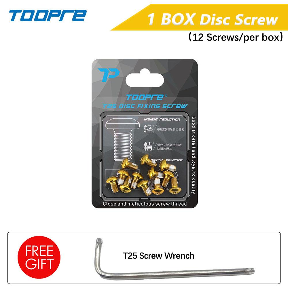 Toopre 12pcs Bicycle Disc Brake Rotor Torx Bolts T25 Screw M5x9mm Stainless Steel Gold Red Blue Fixing Screws For MTB Road Bike Gold 1 Box