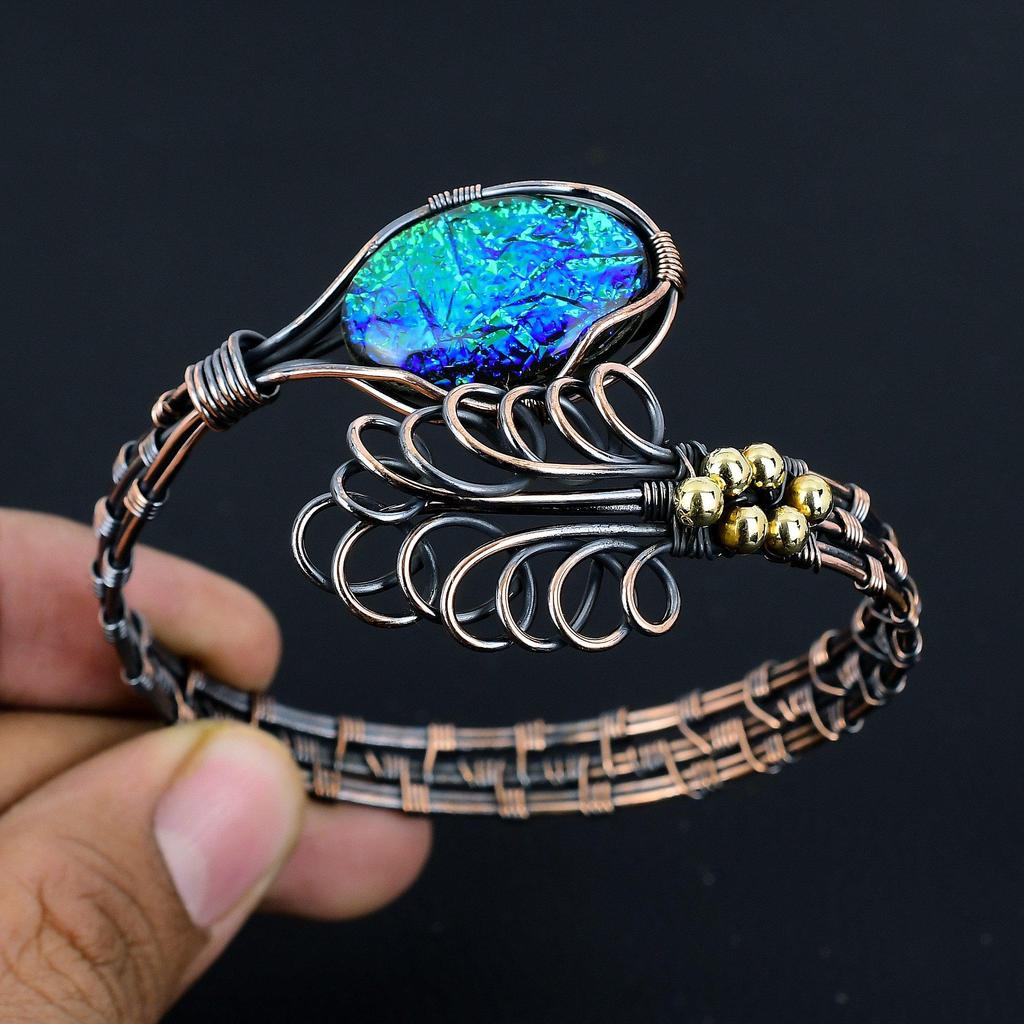 Australian Triplet Opal Bangle 999 Copper Wire Wrapped Cuff Bracelet, Adjustable Bangle Gemstone Jewelry, Gift For Mom Handmade Brand, New Jewelry