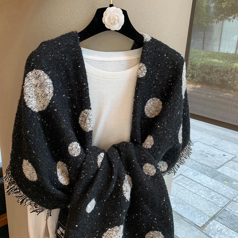 Retro Dot Print Fashion Winter Women Knitted Scarf Headscarf Casual Preppy Tassel Scarve Lady Mujer Thick Wrap Shawl Korean New