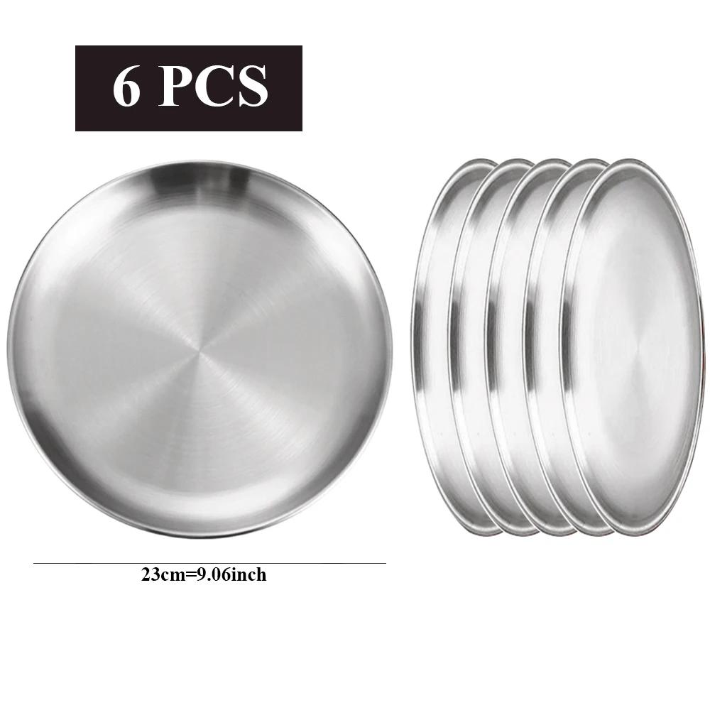 6Pcs Stainless Steel Plate Set BBQ Fried Chicken Barbecue Meat Plate Vegetable Fruit Storage Tray Party Cake Dessert Plate