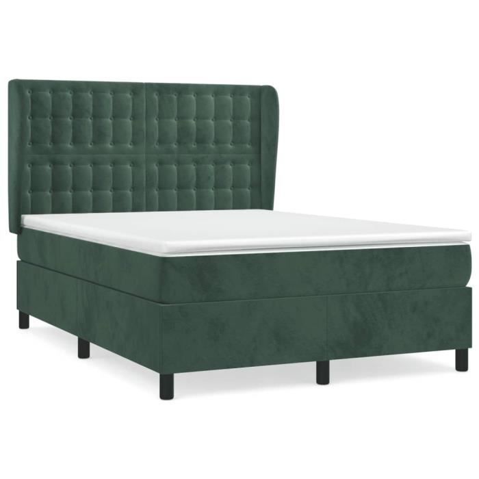 3129456 vidaXL Lit à sommier tapissier et matelas Vert foncé 140x200cm Velours