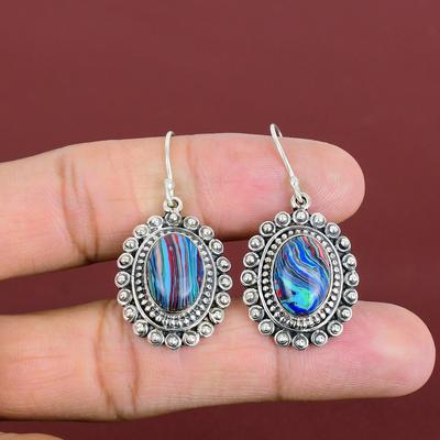 Rainbow Calsilica Earring Gemstone Vintage Earring 925 Sterling Silver Earring Handmade Earrings Dainty Jewelry Dangle Earring Gifts For Her