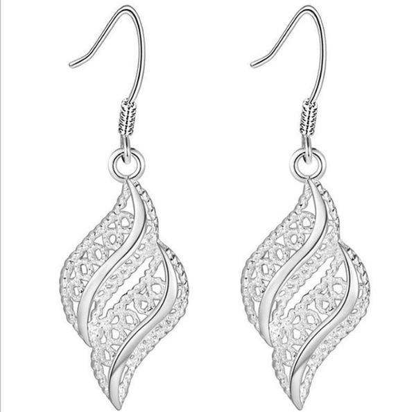 Zhenrong Geometric Hollow 925 Silver Drop Earrings with Feminine Design