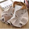 Boys Striped Hooded Shirt Jacket Spring Autumn Fashionable Long Sleeve Top