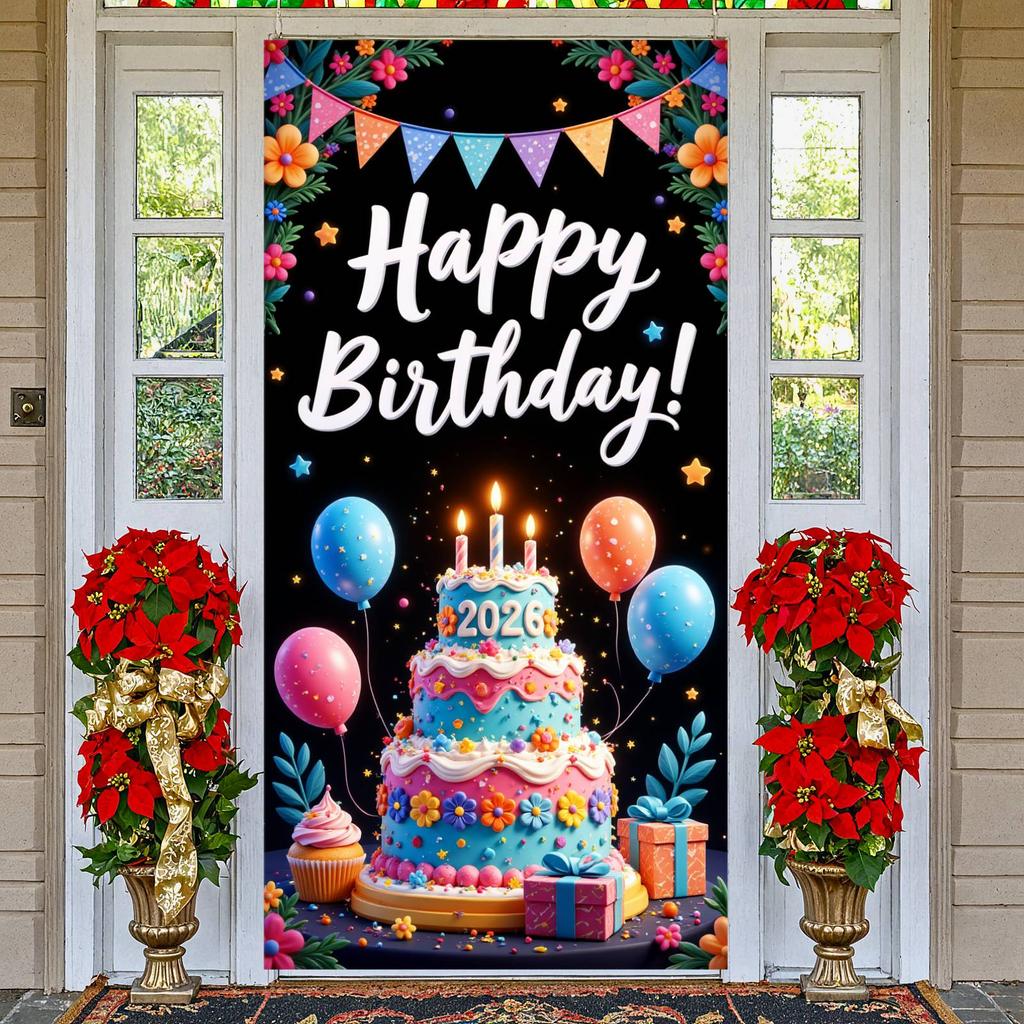 Geburtstags-Hintergrund Ballon-Dekoration Geburtstag Foto-Hintergrund Festliches Geburtstagsbanner Mehrschichtiges Kuchen-Design-Banner Für Hausparty