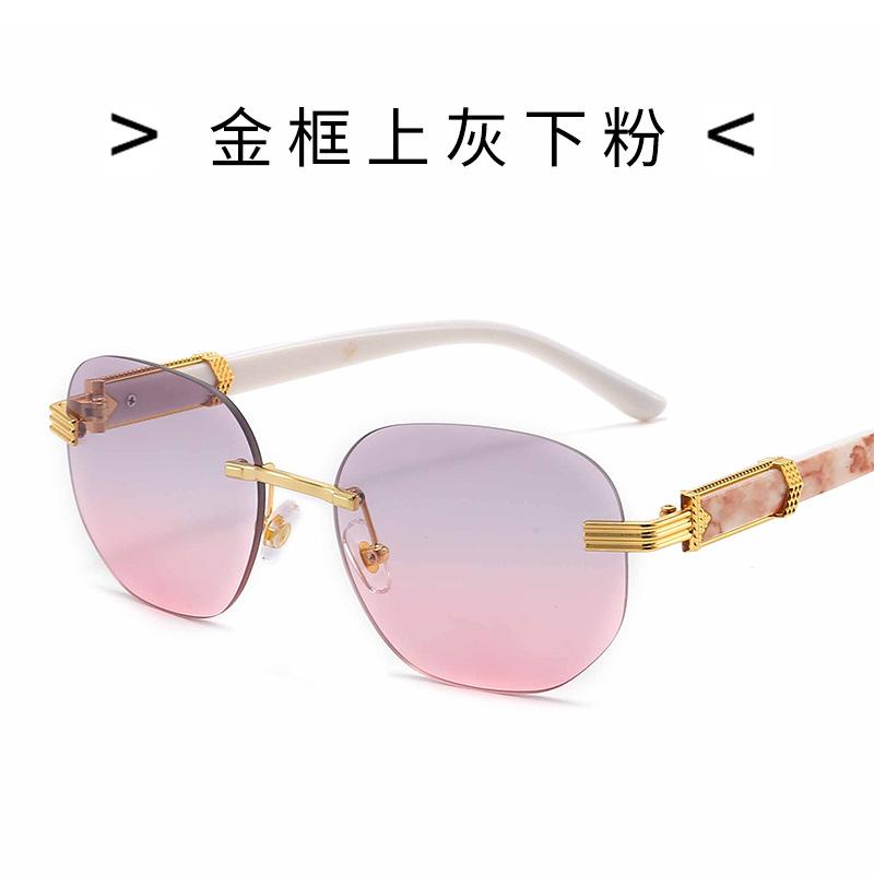 New fashion ellipse rimless sunglasses for men hip hop frame women eyewear uv400 marble grain sun glasses Luxury vintage