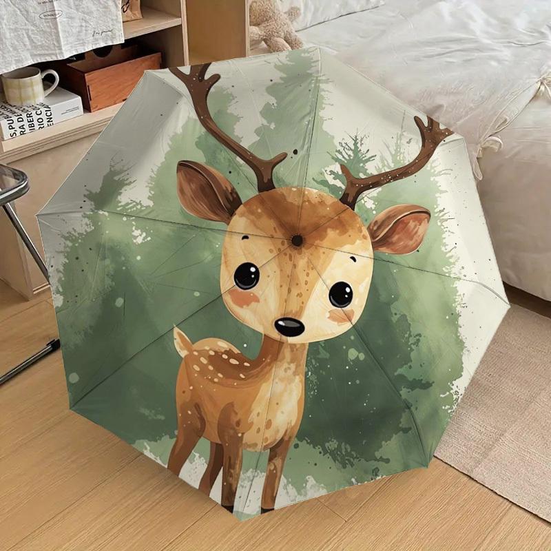 1pc Forest Deer Illustration Umbrella with Plastic Handle,Suitable for All Seasons Home Travel Outdoor UmbrellaDD463