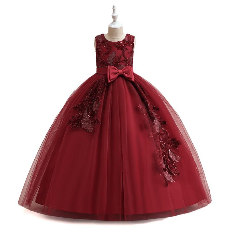 Girls Princess Dress Kids Formal Evening Gown Piano Performance Embroidered Long Party