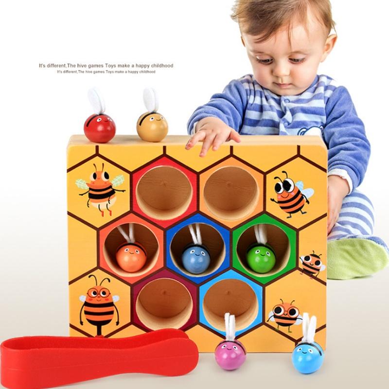 Exquisite Children's Preschool Wooden Bee Clip Out Montessori Educational Toy For Birthday Fun