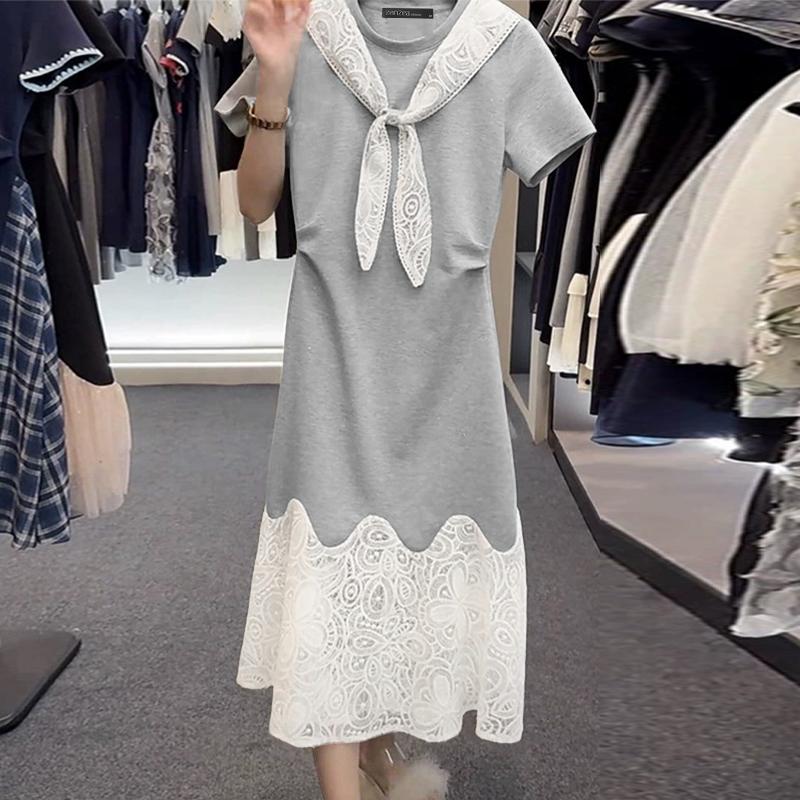 

ZANZEA Женское повседневное летнее платье с круглым вырезом и короткими рукавами, отделанное кружевом S