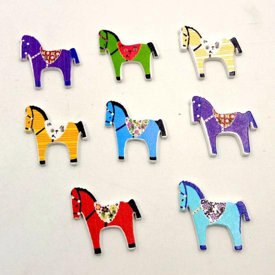50 Pezzi Bottoni in Legno con Cavallo Carino Fai da Te Cucito Scrapbooking Accessorio per Lavori Manuali