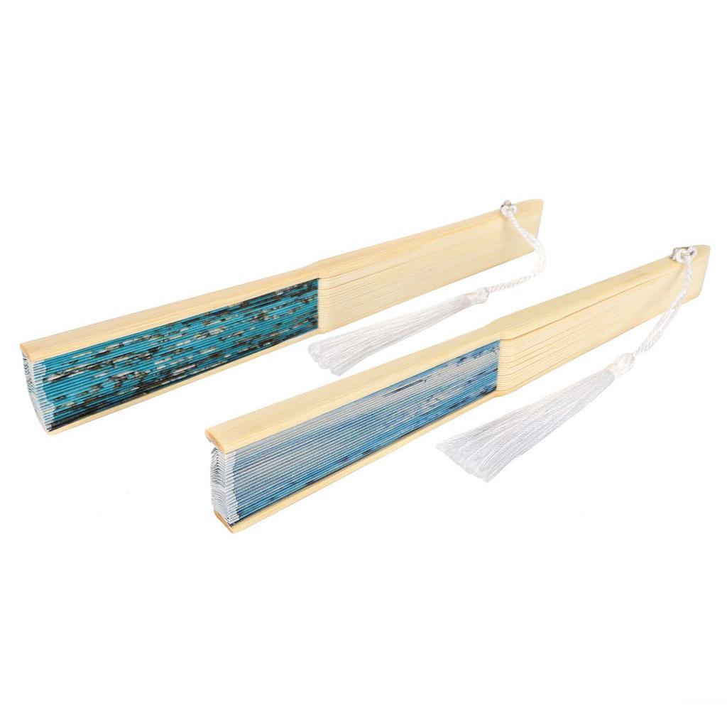 2Pcs Folding Fan Manual Bamboo Hand Held Apricot Blossom Wash Painting Weather Decoration Craft
