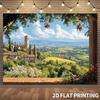 2D Planar Painting - Romantic Artistic Background of Tuscan Village Scenery Rural Italy Mountains