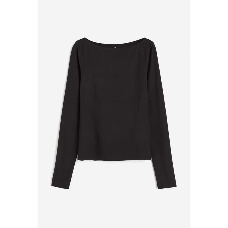 

HM Women s T-shirt Autumn Simplicity Inner Stretch off-Neck Jersey Long Sleeves Bottoming Shirt 1209356 Black 155/76A