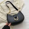 Leap Raupe Crescent-Shaped Shoulder Bag, Small Half-Moon Bag, PU Leather, Women's, Black