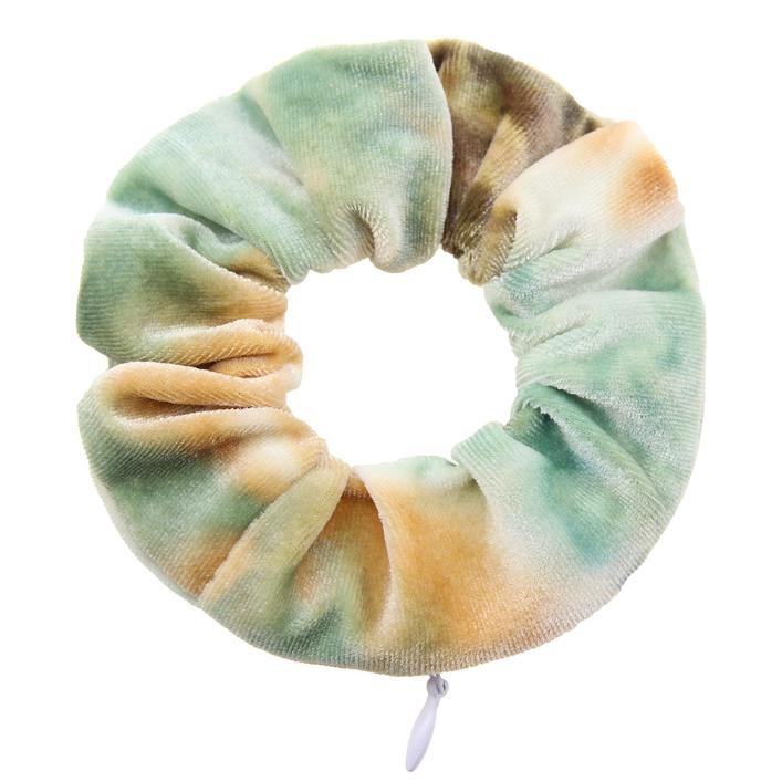 Hot Selling High Quality Elegant Zipper Velvet Material Tie Dye Design Pocket Unisex Scrunchies