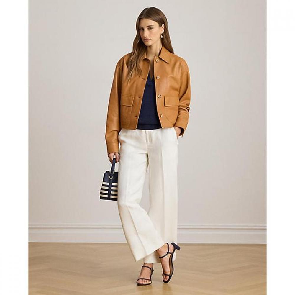 Lauren Ralph Lauren Linen Blend Twill Wide Leg Crop Pants Wmlrpntsbv20331100 0