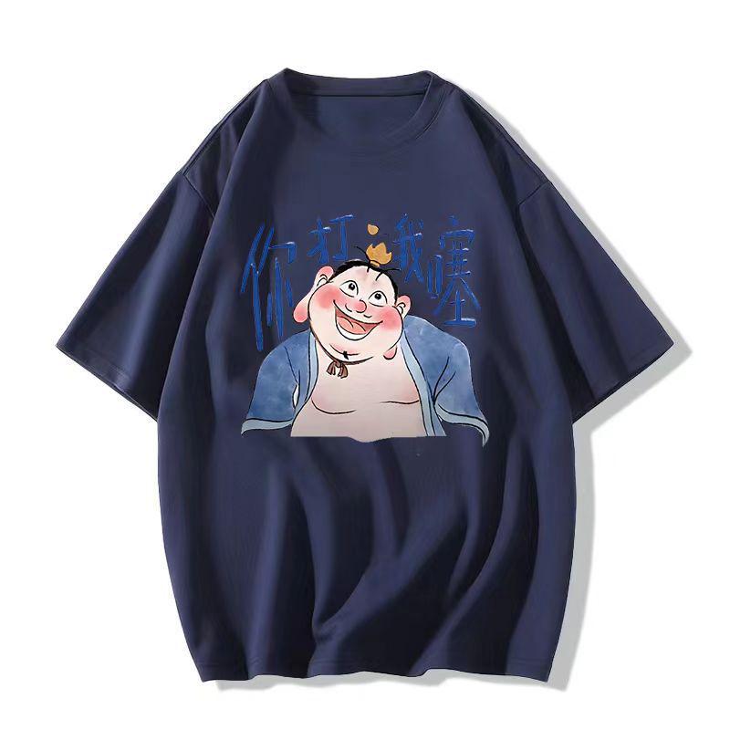 

Женская модная хлопковая футболка с круглым вырезом и принтом Тайи Чжэньжэнь L темно-синий