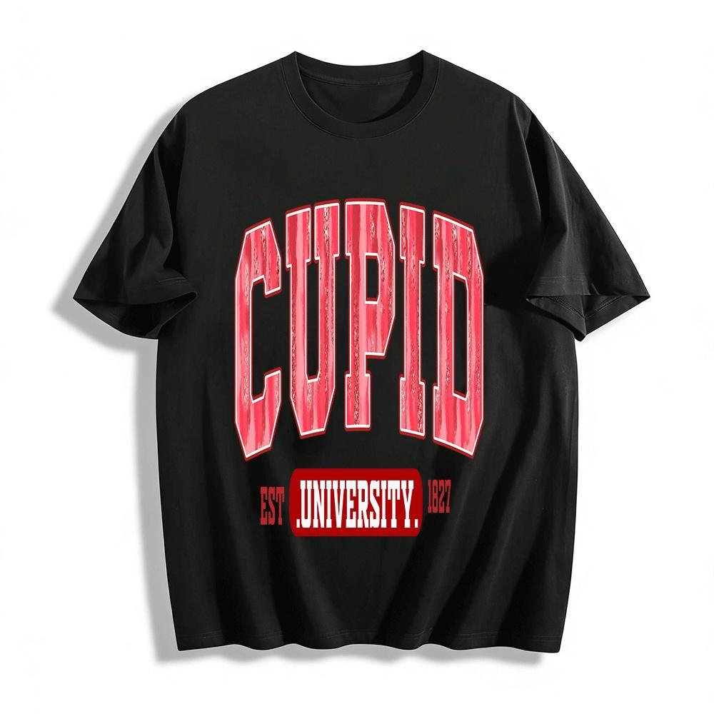 

Cupid University Print Retro Casual Short Sleeve Top Pure cotton T-shirt XXS