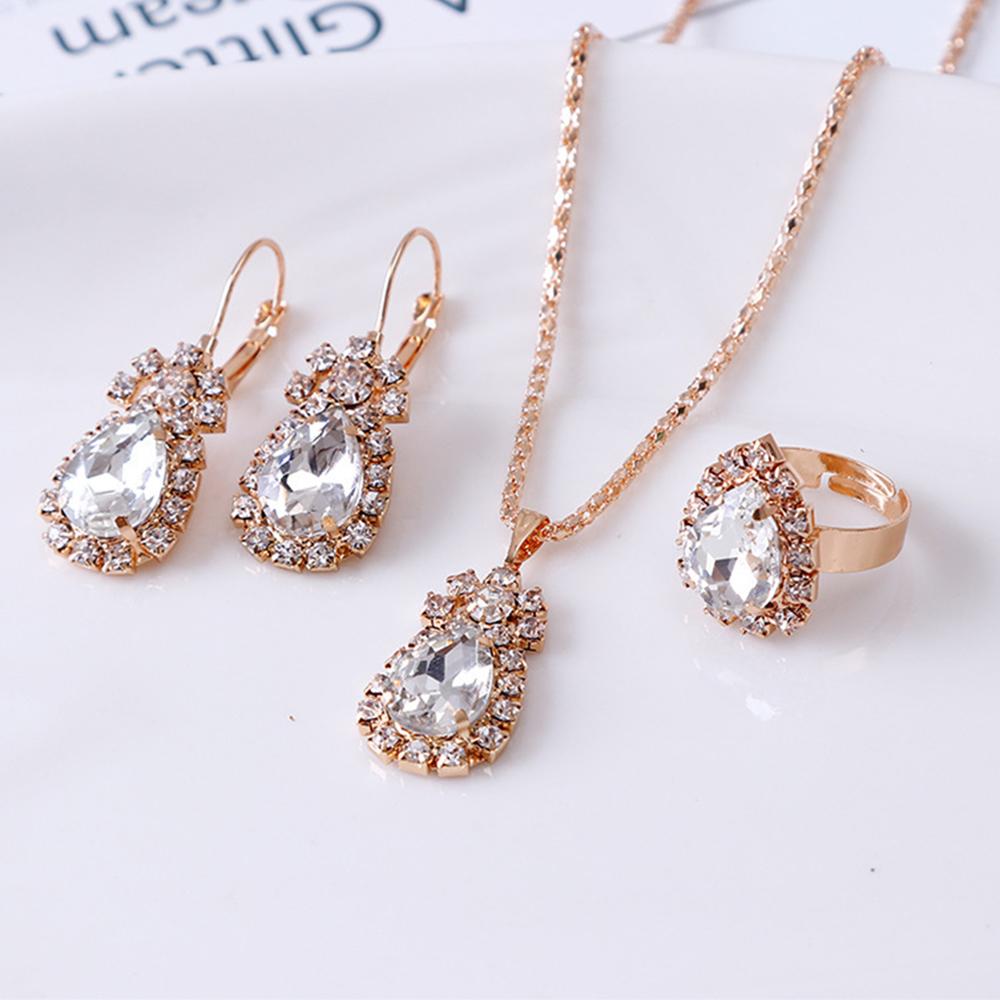 5 Piece Set For Women Personalized Fashion Minimalist And High-end Water Droplet Diamond Necklace Earrings Ring Bracelet Set