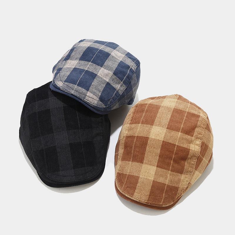 Adjustable Plaid Cotton Corduroy Newsboy Hat for Men And Women Gatsby Golf Cap Flat Ivy Cabbie Youth Teens Fashion Accessory
