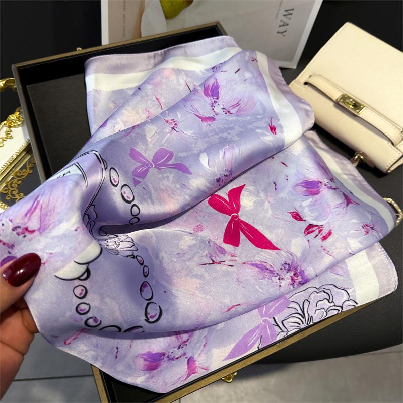 Luxury Design 70cm Satin Square Print Scarf Women Scarves Bandana Hijab Neckerchief Shawl Kerchief Hair Band Foulard Lady