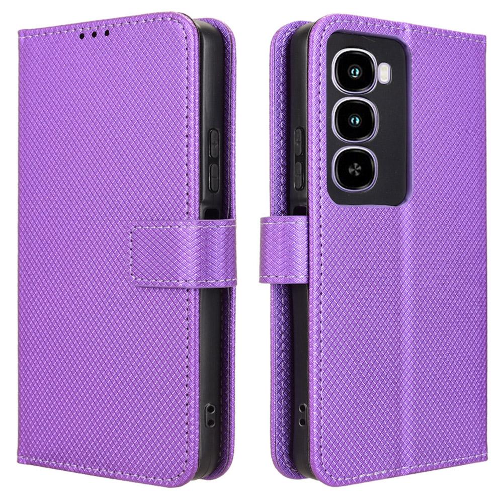 For itel City 100 4G Leather Wallet Case with Strap Diamond Texture Phone Cover