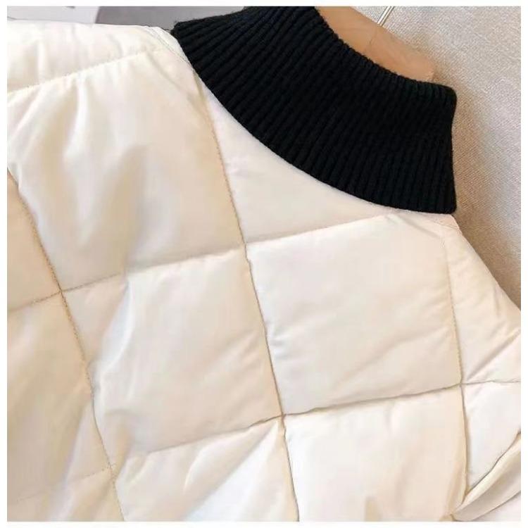 Women's Collarless Diamond Shaped Grid Down and Cotton Jacket Lightweight and Warm Short Winter Down and Cotton Jacket