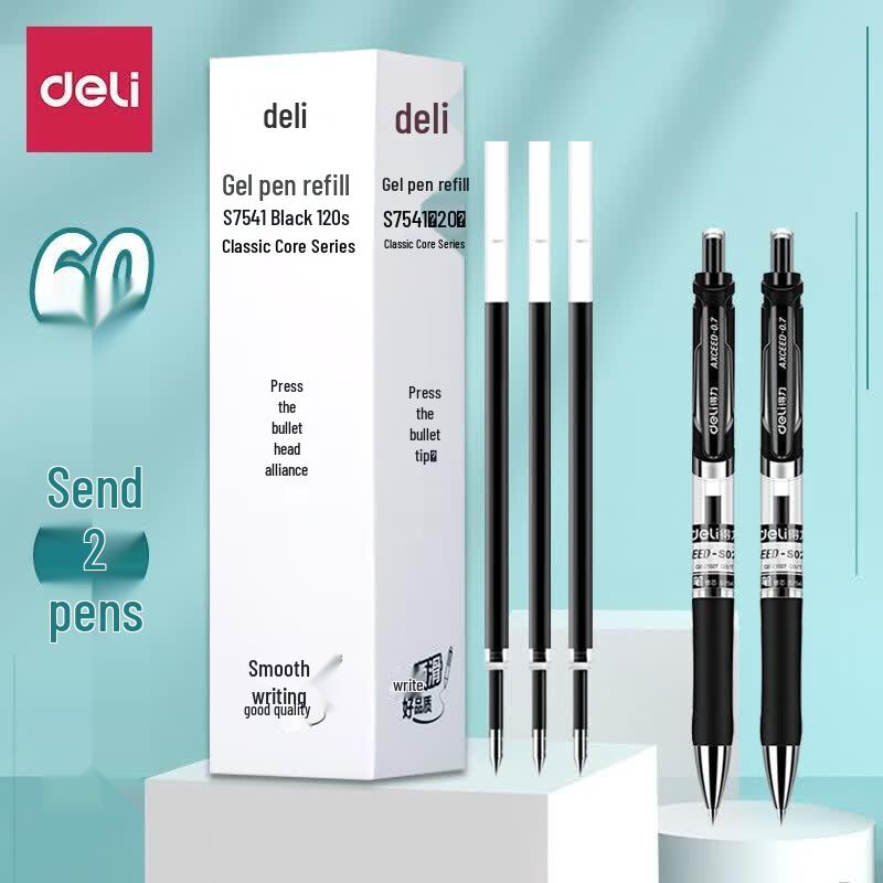 Deli 0.7mm Ret retractable Black Gel Pen Refills