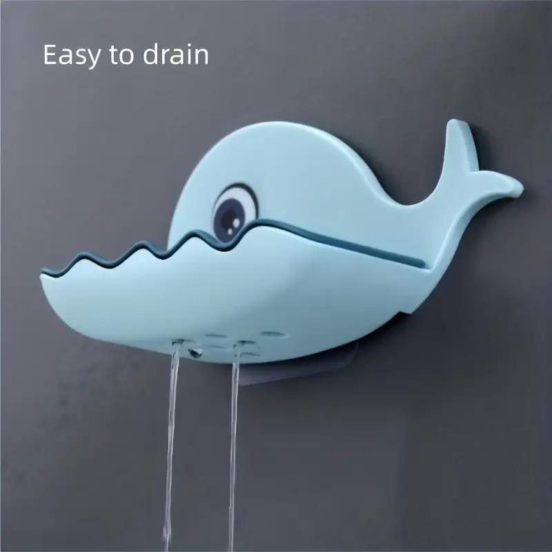 1pc Cute Whale Shaped Soap Box, Removable, Washable, Drainable Soap Rack, Bathroom Organizer, Wall Mount Decorative Soap Holder